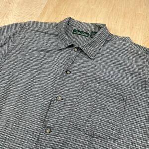 Shah Safari Mens L Short Sleeve Button Up Shirt Green Cotton EX Made In Nepal